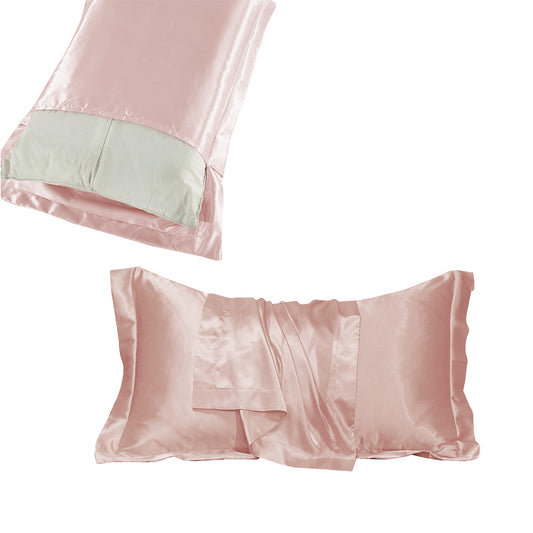 48x74cm Satin Pillowcase Solid Color Silk Soft Bedding Pillowcase - Pink
