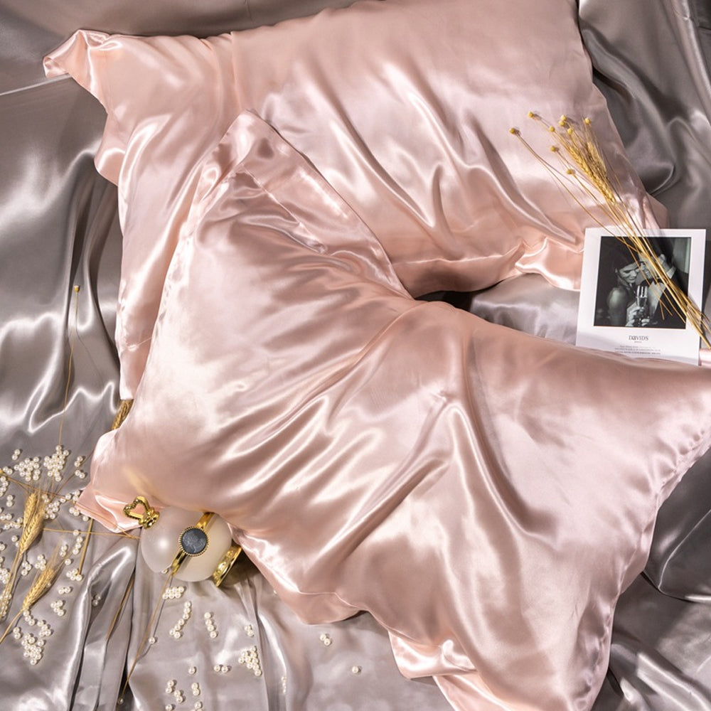 2Pcs 48x74cm Satin Pillowcase Solid Color Silk Soft Bedding Pillowcase - Pink