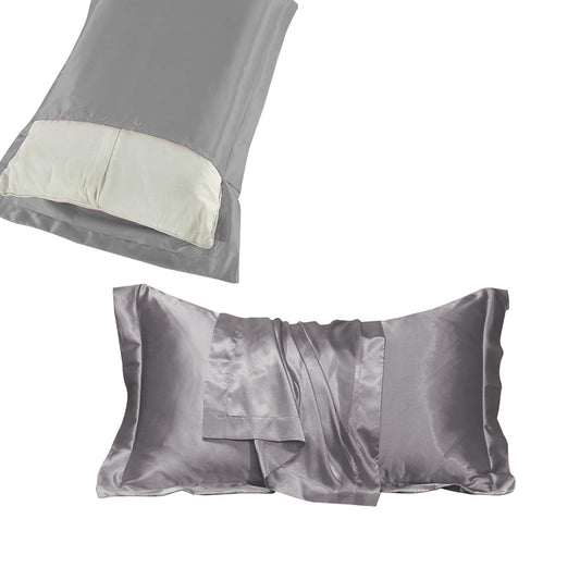48x74cm Satin Pillowcase Solid Color Silk Soft Bedding Pillowcase - Silver