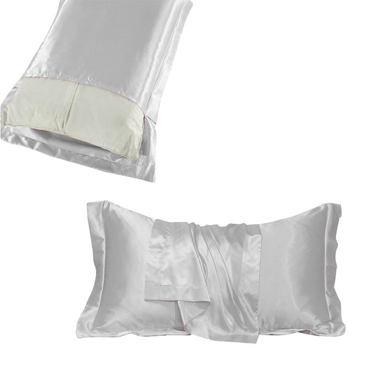 48x74cm Satin Pillowcase Solid Color Silk Soft Bedding Pillowcase - White