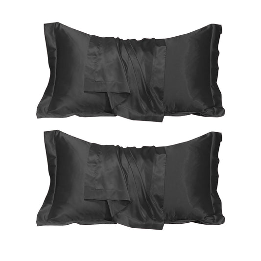 2Pcs 48x74cm Satin Pillowcase Solid Color Silk Soft Bedding Pillowcase - Black