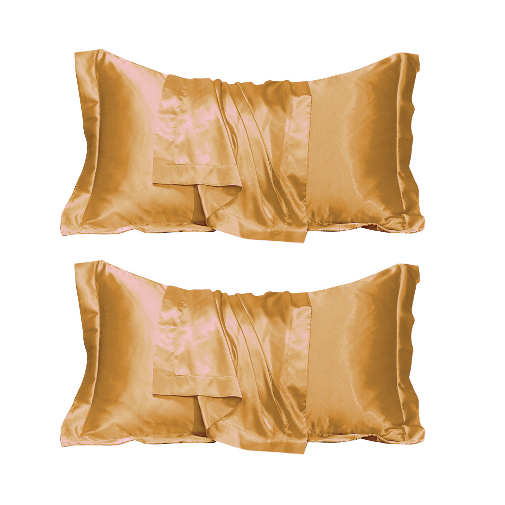 2Pcs 48x74cm Satin Pillowcase Solid Color Silk Soft Bedding Pillowcase - Camel