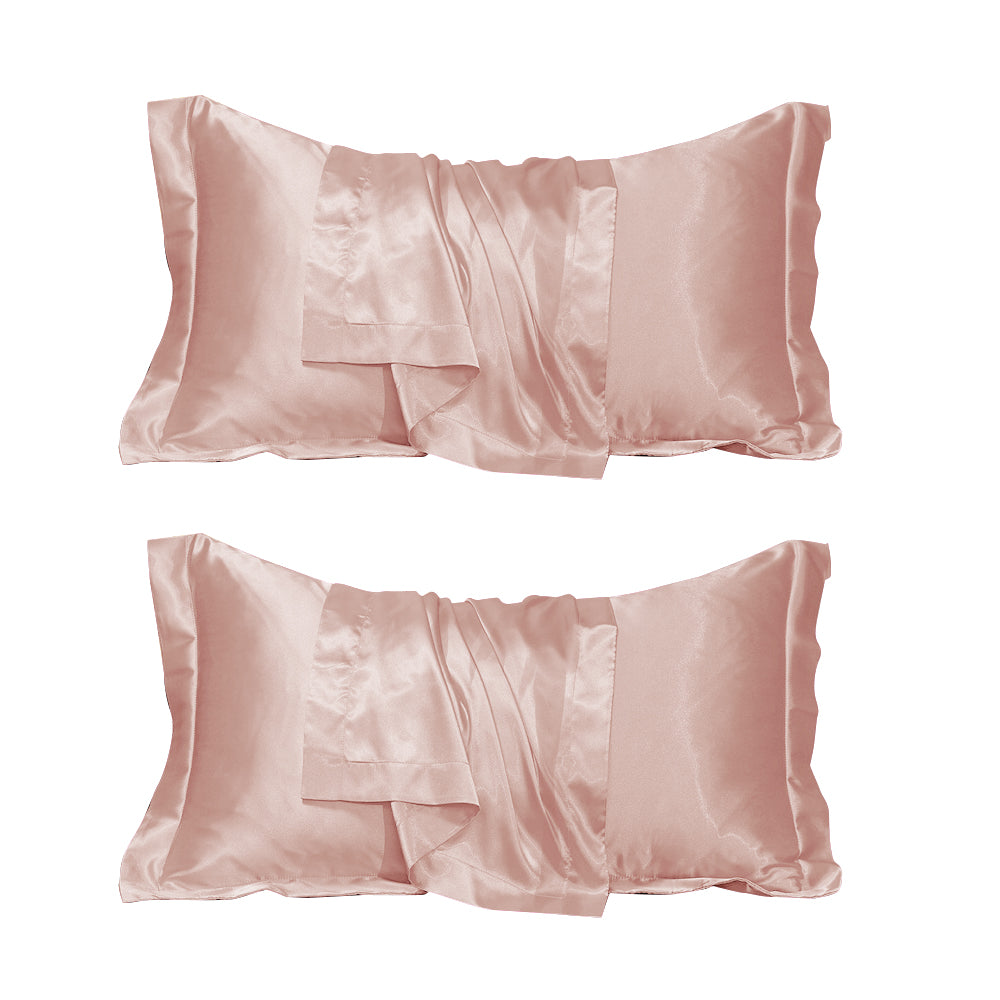 2Pcs 48x74cm Satin Pillowcase Solid Color Silk Soft Bedding Pillowcase - Pink
