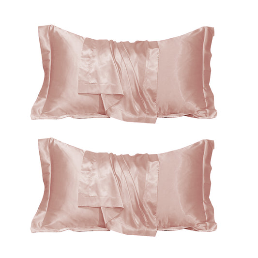 2Pcs 48x74cm Satin Pillowcase Solid Color Silk Soft Bedding Pillowcase - Pink