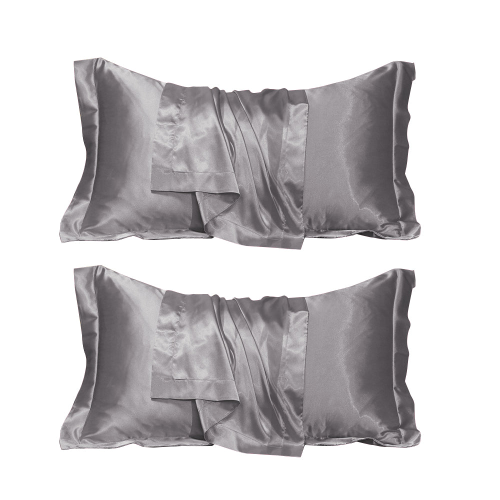 2Pcs 48x74cm Satin Pillowcase Solid Color Silk Soft Bedding Pillowcase - Silver