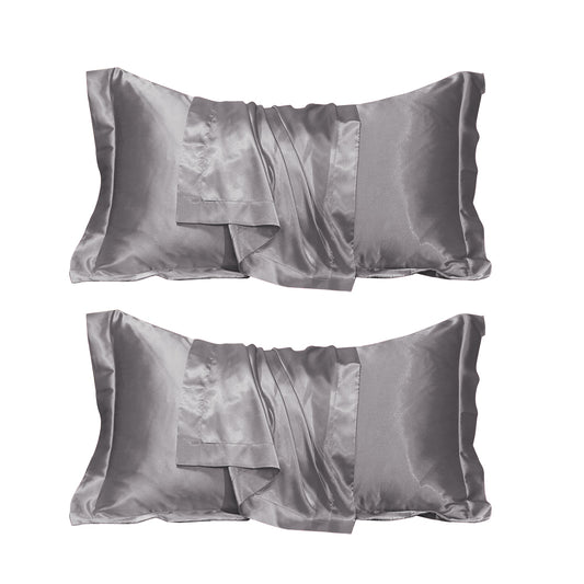 2Pcs 48x74cm Satin Pillowcase Solid Color Silk Soft Bedding Pillowcase - Silver