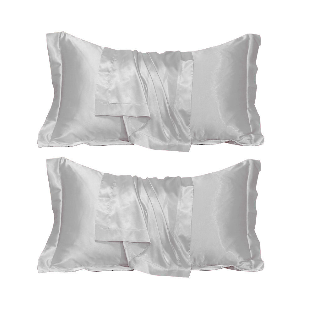 2Pcs 48x74cm Satin Pillowcase Solid Color Silk Soft Bedding Pillowcase - White