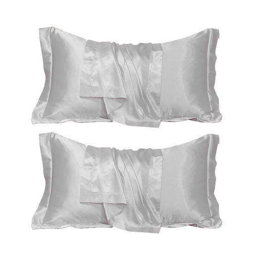 2Pcs 48x74cm Satin Pillowcase Solid Color Silk Soft Bedding Pillowcase - White