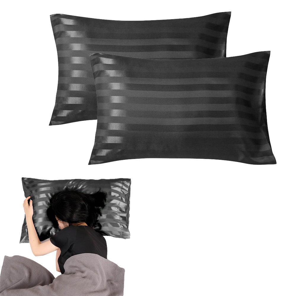 2Pcs 51x76cm Satin Pillowcase for Hair Skin Envelope Closure Pillowcase - Black
