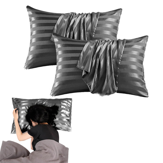 2Pcs 51x76cm Satin Pillowcase for Hair Skin Envelope Closure Pillowcase - Grey