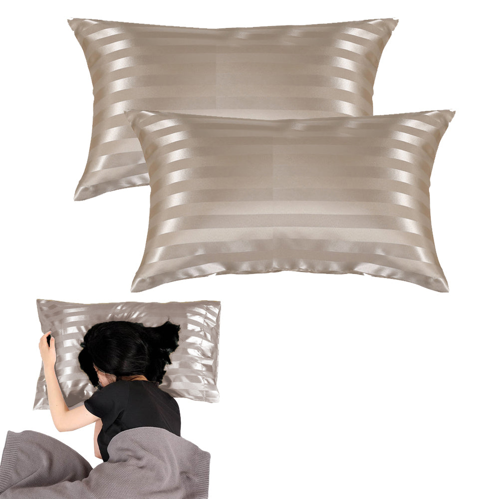 2Pcs 51x76cm Satin Pillowcase for Hair Skin Envelope Closure Pillowcase - Khaki