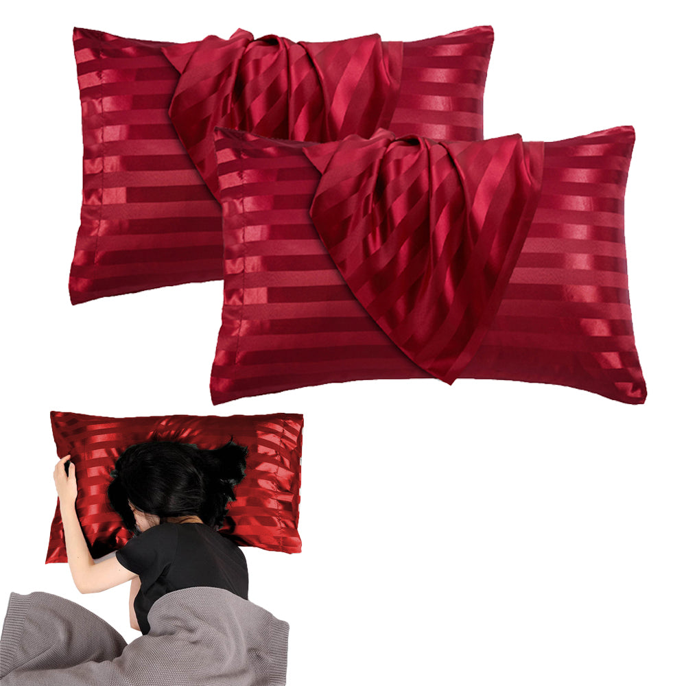 2Pcs 51x76cm Satin Pillowcase for Hair Skin Envelope Closure Pillowcase - Red
