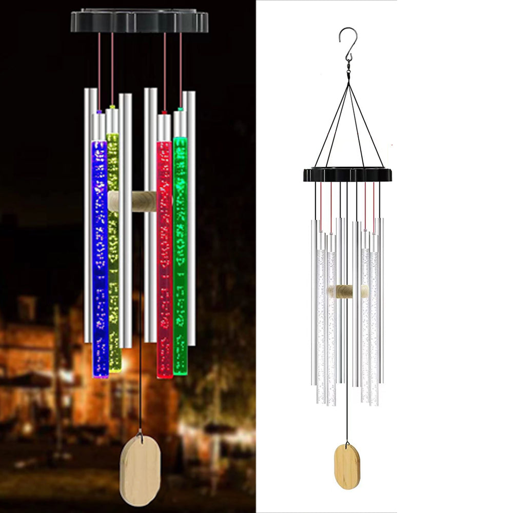 Solar LED Bubble Tube Wind Chime Colour Changing Light Hanging Outdoor Decor