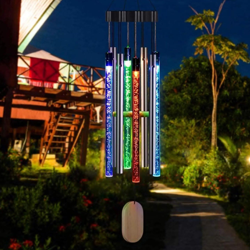 Solar LED Bubble Tube Wind Chime Colour Changing Light Hanging Outdoor Decor