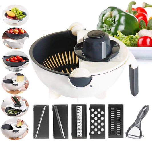 9-in-1 Kitchen Vegetable Cutter Tool with Drain Basket