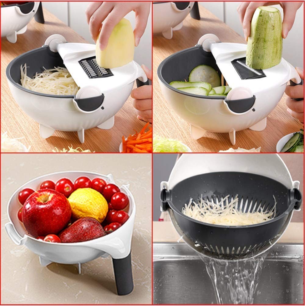 9-in-1 Kitchen Vegetable Cutter Tool with Drain Basket