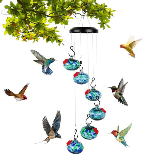 Wind Chime Hummingbird Feeder Plastic Hanging Bird Water Feeder - Blue