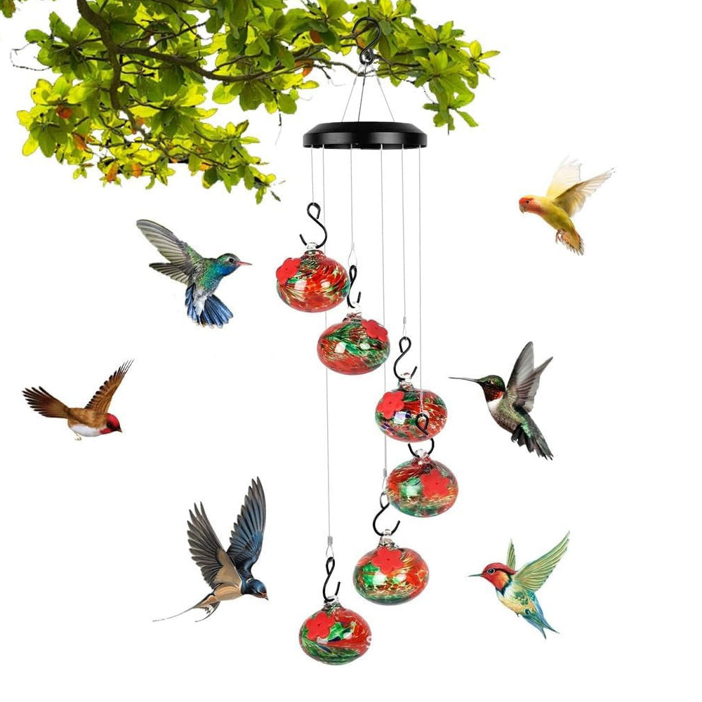 Wind Chime Hummingbird Feeder Plastic Hanging Bird Water Feeder - Red