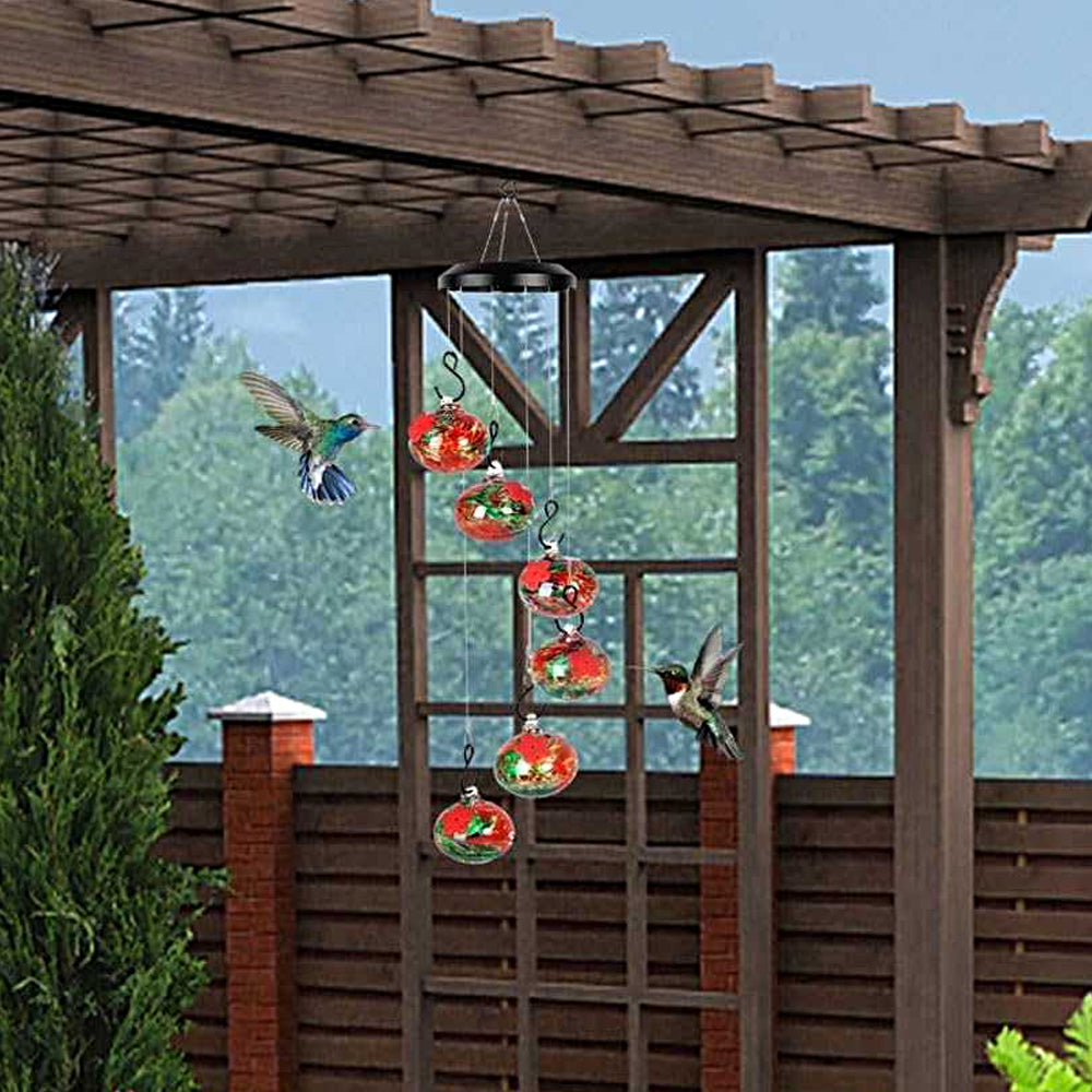 Wind Chime Hummingbird Feeder Plastic Hanging Bird Water Feeder - Red