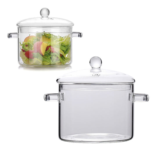 1900ml Glass Cooking Pot Double-Handle Heat-Resistant Glass Stovetop with Lid