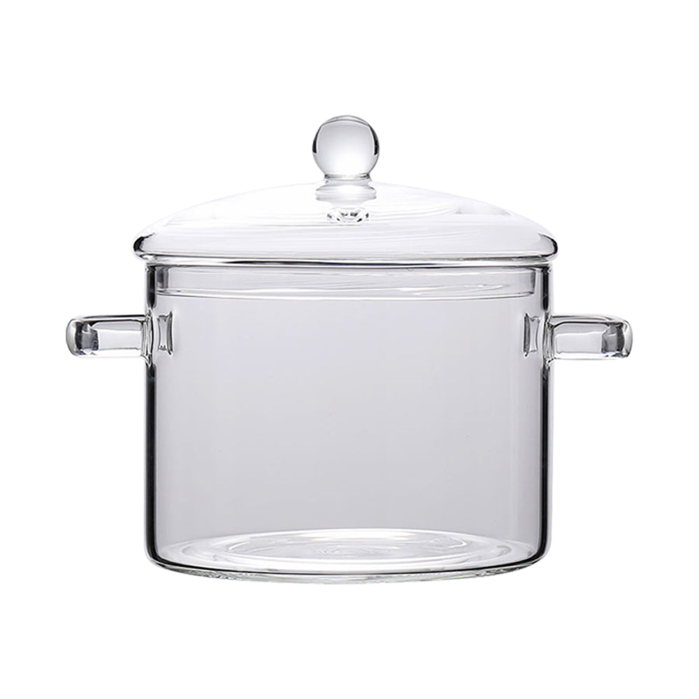 1900ml Glass Cooking Pot Double-Handle Heat-Resistant Glass Stovetop with Lid