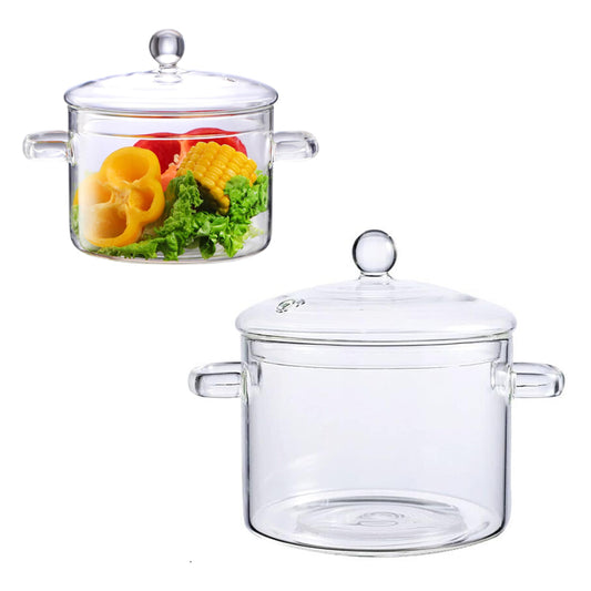 1500ml Glass Cooking Pot Double-Handle Heat-Resistant Glass Stovetop with Lid