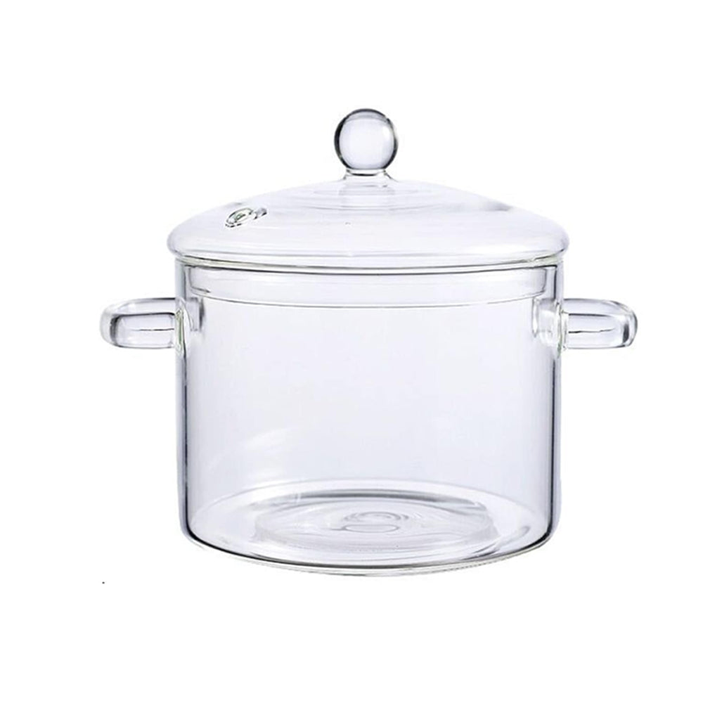 1500ml Glass Cooking Pot Double-Handle Heat-Resistant Glass Stovetop with Lid