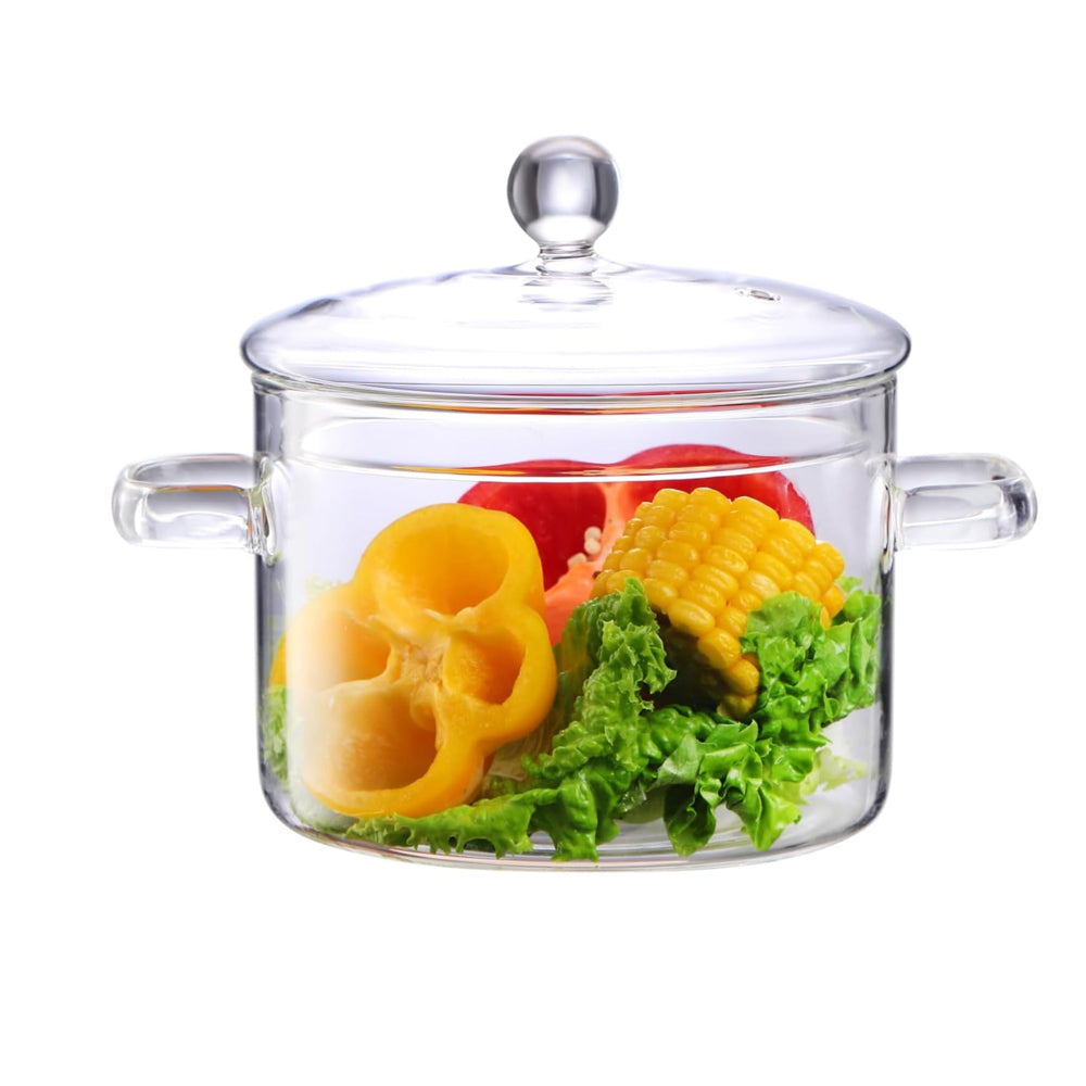 1500ml Glass Cooking Pot Double-Handle Heat-Resistant Glass Stovetop with Lid