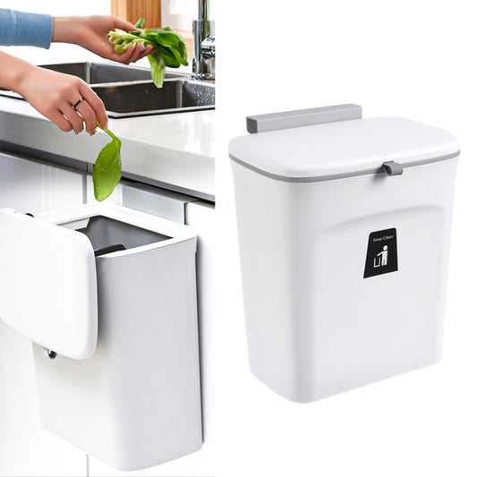 9L Kitchen Trash Can Wall-Mounted with Sliding Lid Seamless Sticker - White