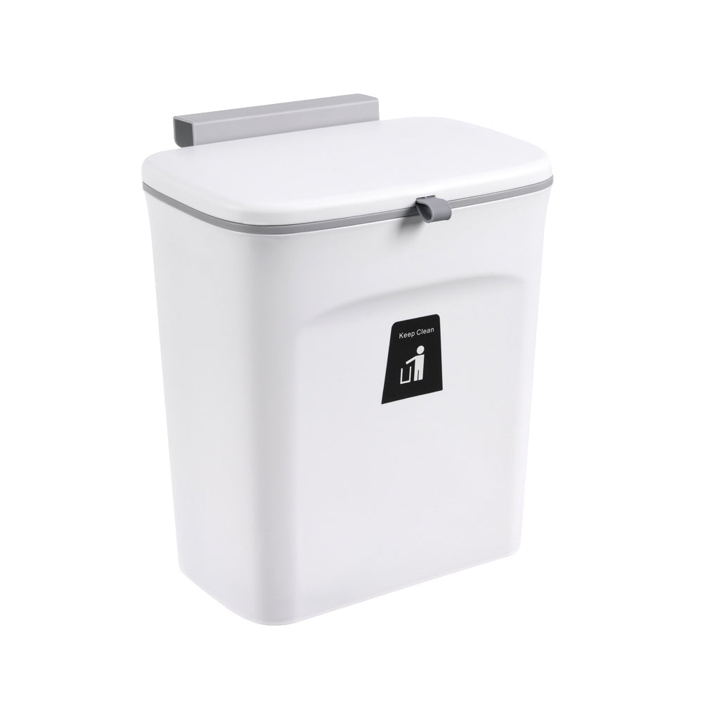 9L Kitchen Trash Can Wall-Mounted with Sliding Lid Seamless Sticker - White