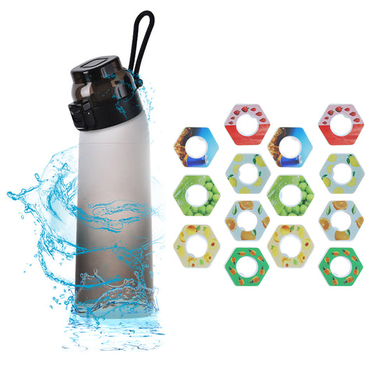 700ML Scent Water Bottle Leak Proof Water Cup with 14 Fragrance Rings - Black
