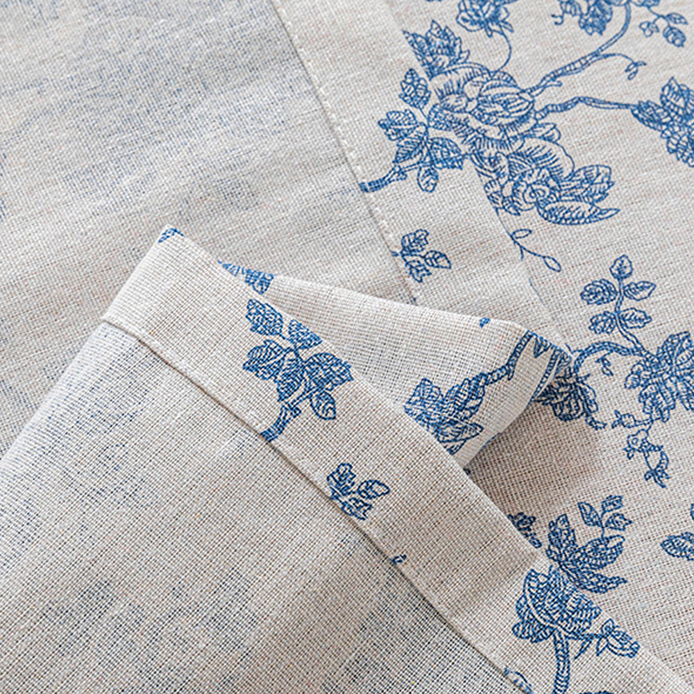 135x180cm Retro Blue Rose Floral Cotton Linen Fabric Tablecloth