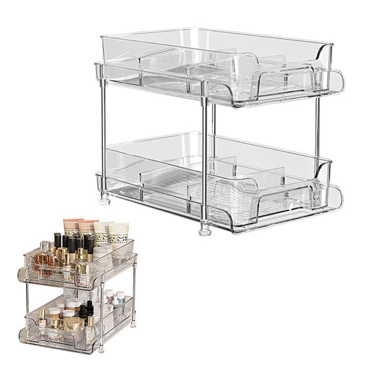 2 Tier Bathroom Storage Organizer with 4 Dividers Makeup Desktop Storage Rack