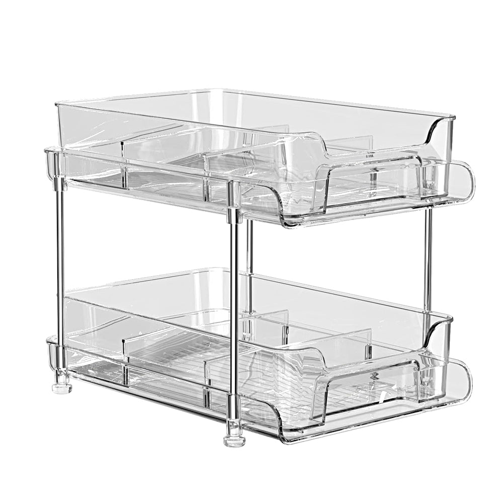 2 Tier Bathroom Storage Organizer with 4 Dividers Makeup Desktop Storage Rack