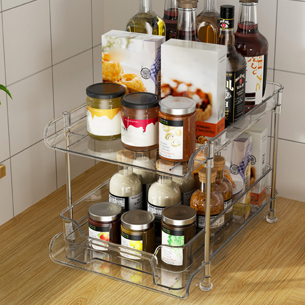 2 Tier Bathroom Storage Organizer with 4 Dividers Makeup Desktop Storage Rack