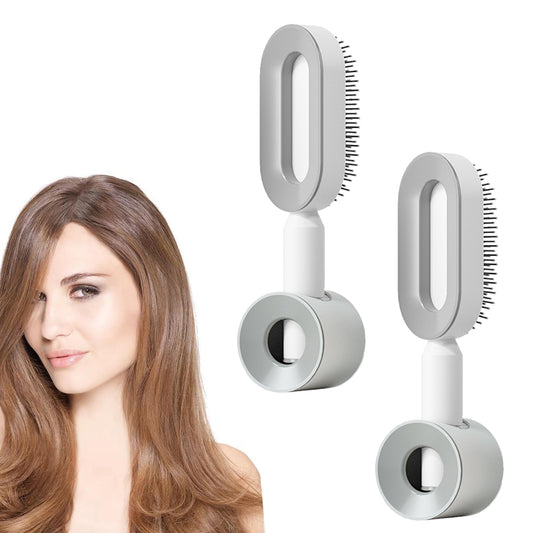 2Pcs Self Cleaning Hair Brush for Women Cleaning Massage Hair Comb with Holder