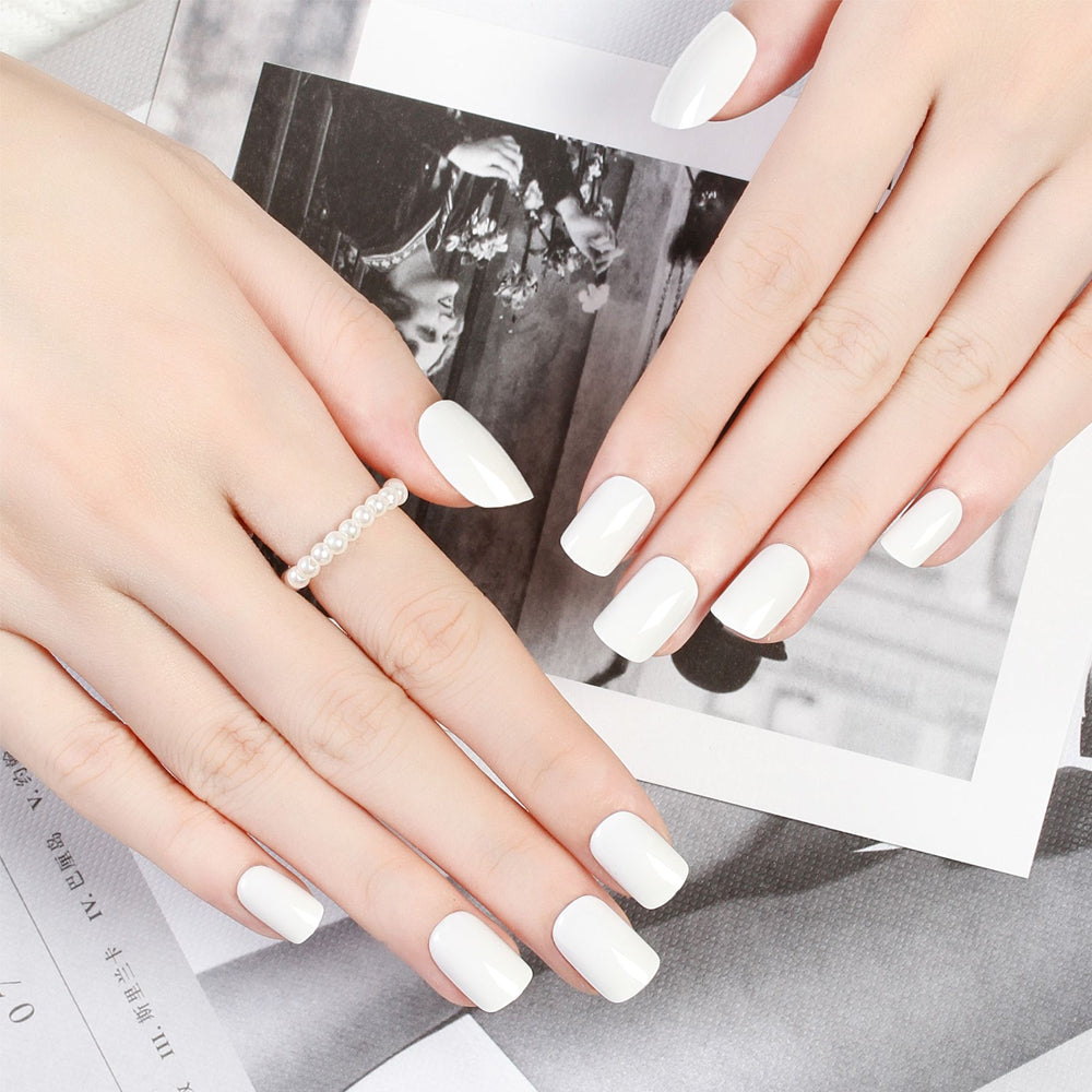 72Pcs Reusable Solid Color Fake Nails Press On Manicure - Black+Khaki+White