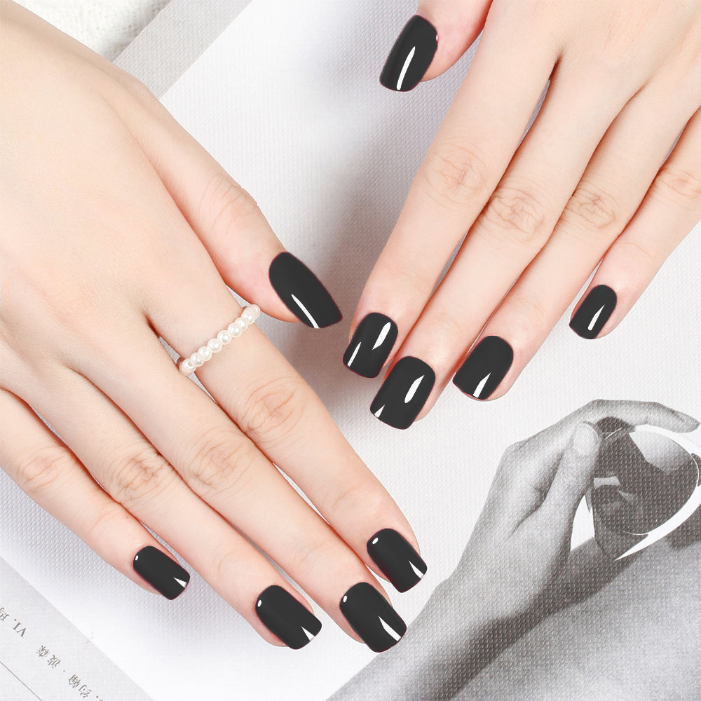 72Pcs Reusable Solid Color Fake Nails Press On Manicure - Black+Khaki+White