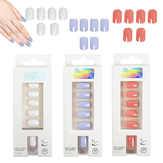 72Pcs Reusable Solid Color Fake Nails Press On Manicure - Blue+Pink+White