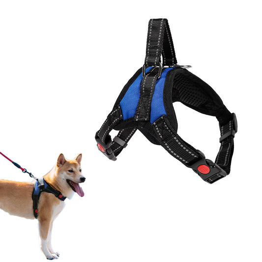 No-Pull Pet Dog Harness with Handle Adjustable Padded Vest - Blue-L