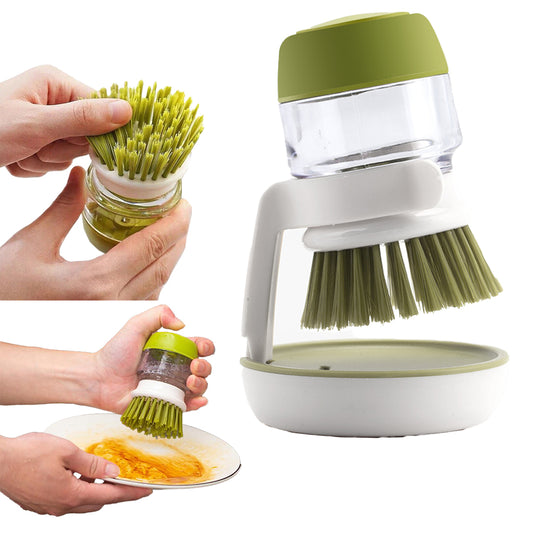 Dish Scrub Brush with Soap Dispenser Washing Brush Pressing Cleaner - Green