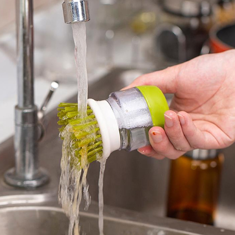 Dish Scrub Brush with Soap Dispenser Washing Brush Pressing Cleaner - Green