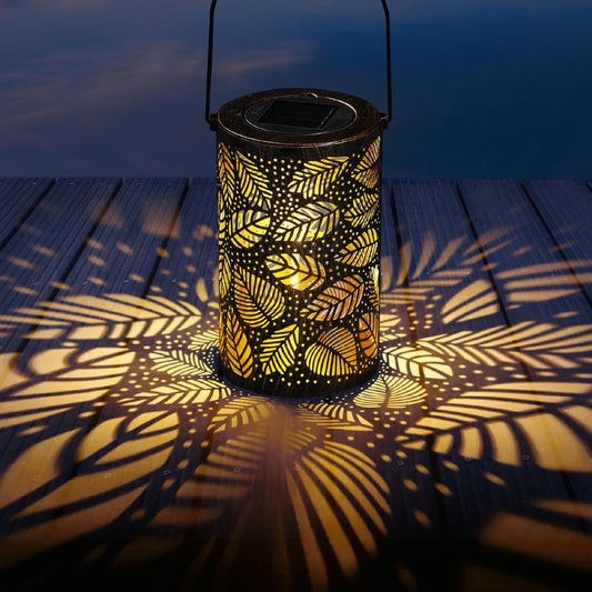 3D Dynamic Solar Lantern Leaves Hollowed Out Outdoor Hanging Lantern Lights