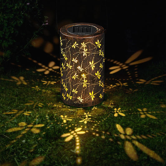 3D Dynamic Solar Lantern Dragonfly Hollowed Out Outdoor Hanging Lantern Lights