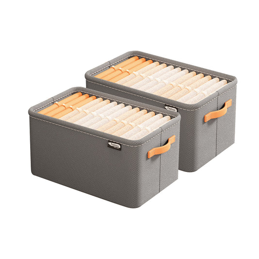 2Pcs Clothing Storage Box Steel Frame Drawer Organizer with Handles Grey S