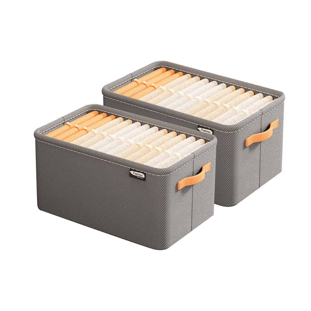 2Pcs Clothing Storage Box Steel Frame Drawer Organizer with Handles Grey M