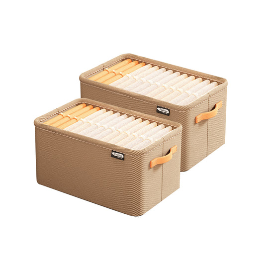 2Pcs Clothing Storage Box Steel Frame Drawer Organizer with Handles Khaki S