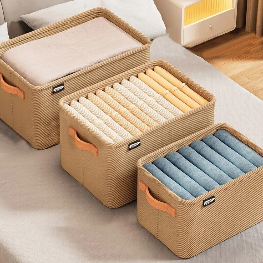 3Pcs Clothing Storage Box Steel Frame Drawer Organizer with Handles Khaki