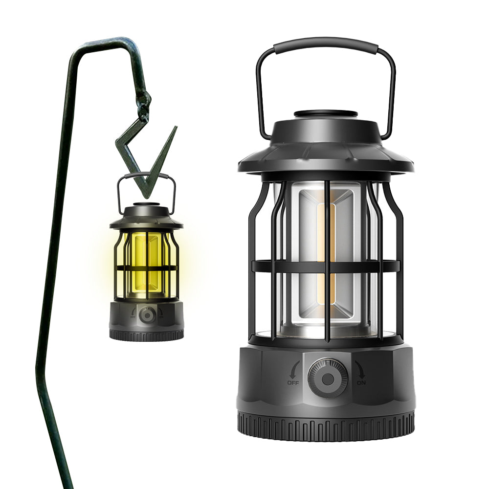 10.1x17.5cm Tent Camping LED Lantern Portable Rechargeable Night Lamp Black