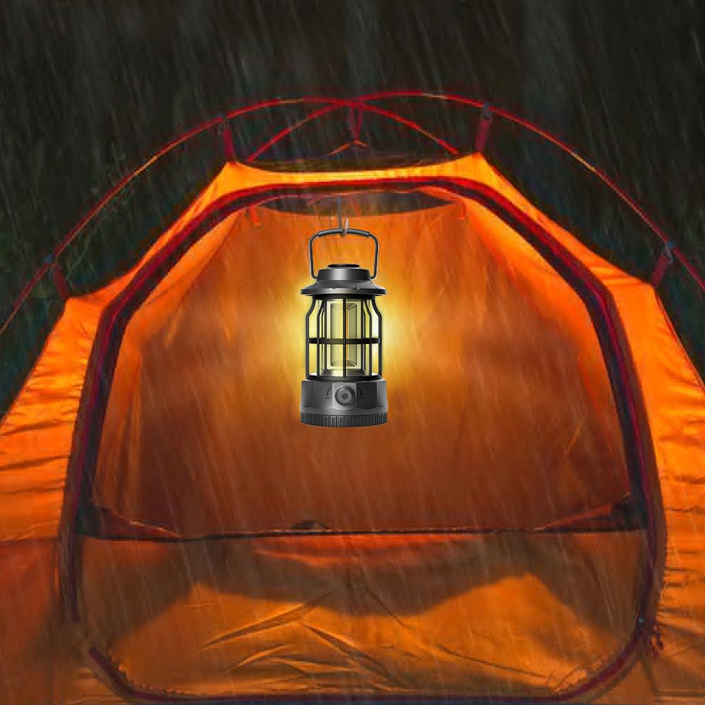 10.1x17.5cm Tent Camping LED Lantern Portable Rechargeable Night Lamp Black